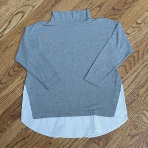 LOFT 3/4 Sleeve Top Gray with White Shirttail Size XSP